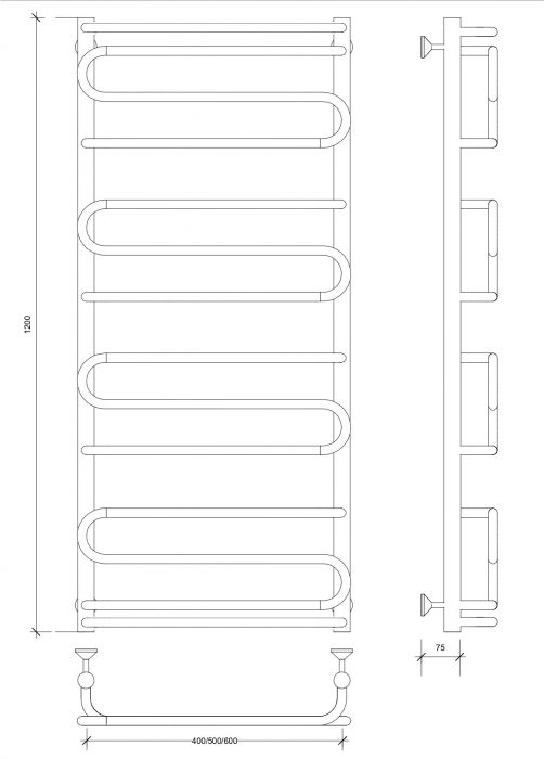 Полотенцесушитель водяной Secado Валенсия 2 120x50 черный матовый