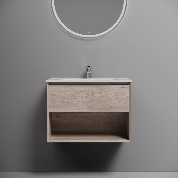 Тумба подвесная SANCOS Marmi 1.0 690х445х520 c одним ящиком оснащенным доводчиками скрытого монтажа и открытой нишей, дуб галифакс натуральный, MR1.070EG