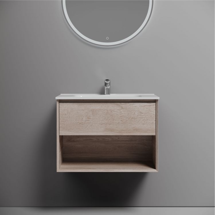 Тумба подвесная SANCOS Marmi 1.0 690х445х520 c одним ящиком оснащенным доводчиками скрытого монтажа и открытой нишей, дуб галифакс натуральный, MR1.070EG Тумба подвесная SANCOS Marmi 1.0 690х445х520 c одним ящиком оснащенным доводчиками скрытого монтажа и открытой нишей, дуб галифакс натуральный, MR1.070EG