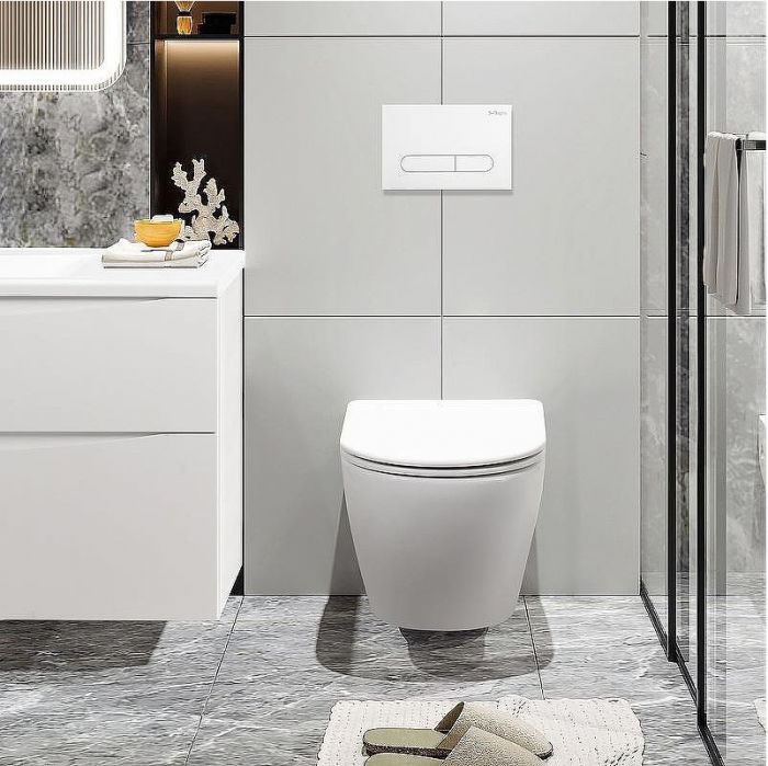 Комплект унитаза с инсталляцией BelBagno Uno BB3105CHR/SC/BB002-80/BB005-PR-CHROME с сиденьем Микролифт и клавишей смыва Хром глянцевый