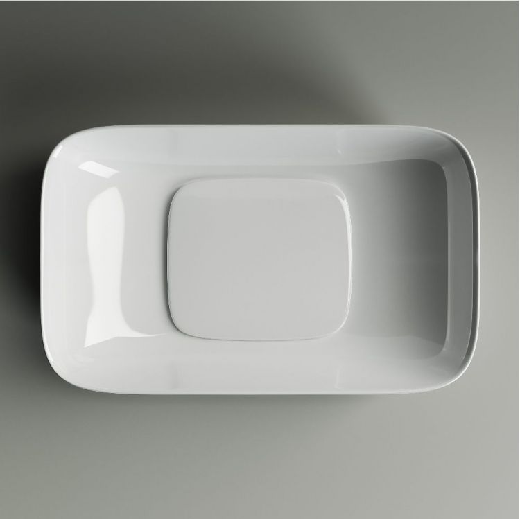 Умывальник чаша SANCOS Element накладная прямоугольная с керамической накладкой на сливное отверстие 600x375x145мм, CN5021