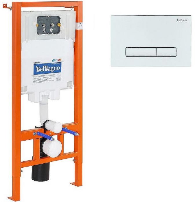 Комплект унитаза с инсталляцией BelBagno Due BB3103CHR/SC/BB002-80/BB018-GV-BIANCO с сиденьем Микролифт и Белой клавишей смыва