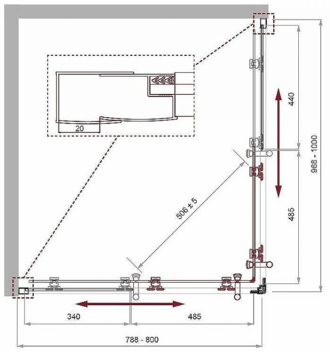 Душевой уголок BelBagno Uno 100х80 UNO-195-AH-2-100/80-CH-CR профиль Хром стекло шиншилла