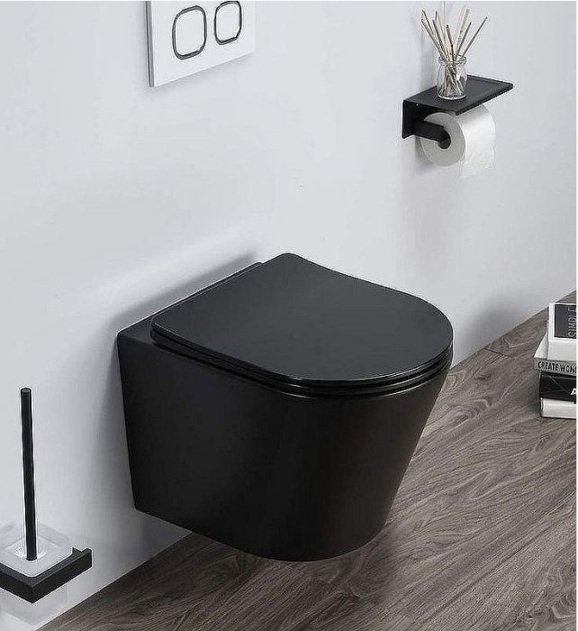 Комплект унитаза CeramaLux B2330-1MB с инсталляцией Berges Novum L5 040215 с сиденьем Микролифт и Черной матовой клавишей смыва