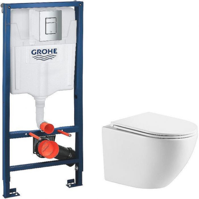 Комплект унитаза WellWant Aura WWU01121WK с инсталляцией Grohe Rapid SL 38772001 с сиденьем Микролифт и клавишей смыва Хром