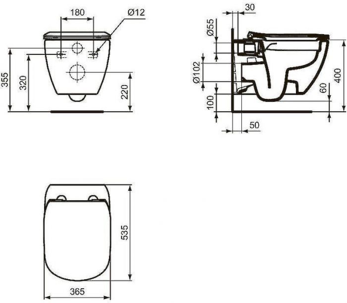Комплект унитаза с инсталляцией Ideal Standard Tesi Rimless TT00003/123AC с сиденьем Микролифт и Белой клавишей смыва