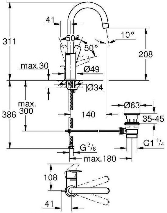 Смеситель для раковины Grohe BauEdge 23760001 Хром