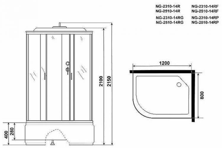 Душевая кабина Niagara Classic 120x80 R NG-2510-14RP без гидромассажа