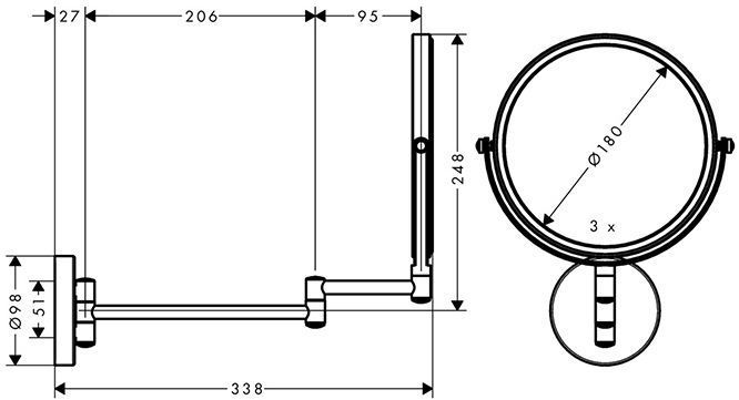 Hansgrohe Logis UA Косметическое зеркало, &Oslash;16см., подвесное, цвет: хром