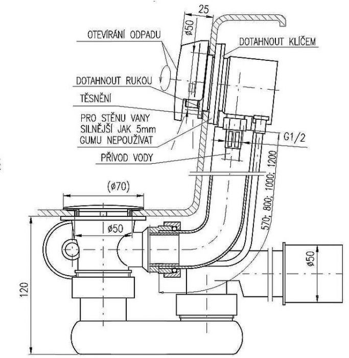 Слив-перелив Rav Slezak NP0002/570SM Click-Clack Бронза