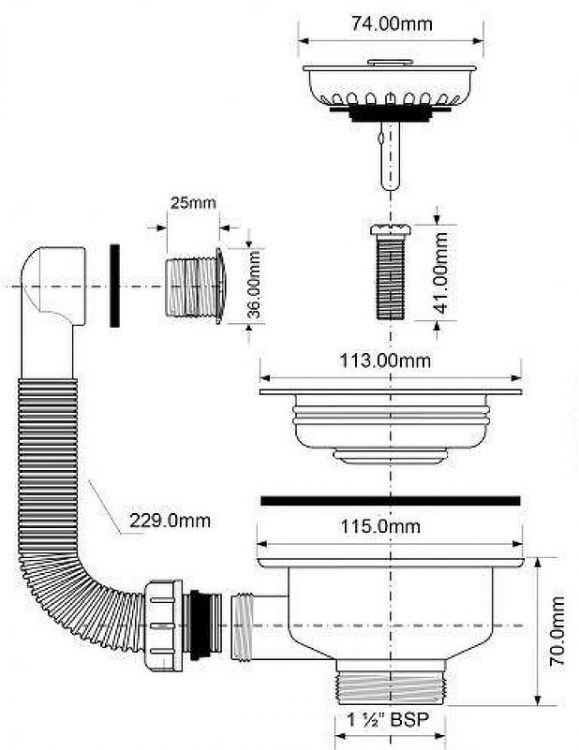 Слив-перелив для кухонной мойки McAlpine OF2-113S-MLB цвет Белый Хром