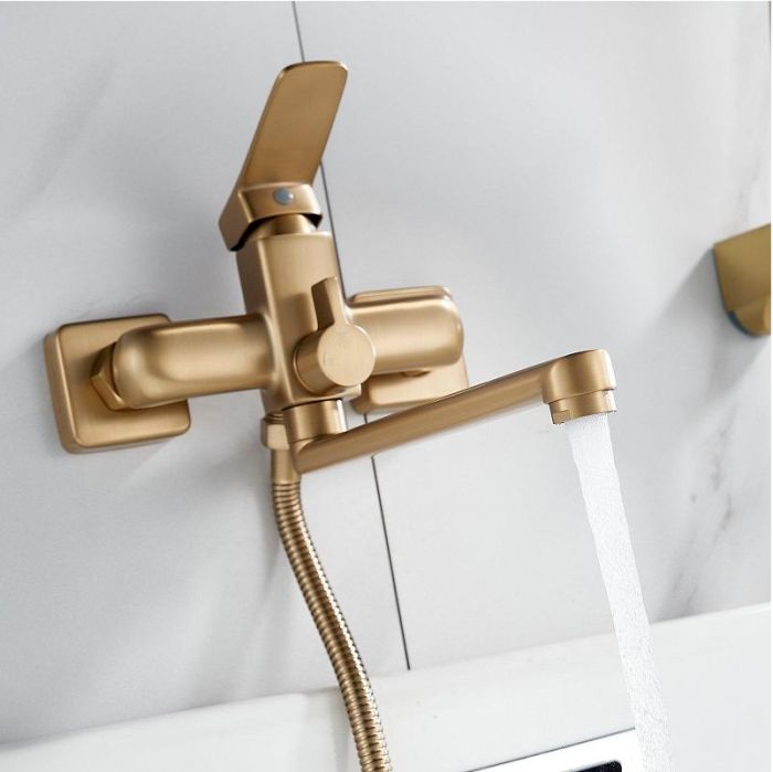 Смеситель для ванны Shevanik S9902G универсальный цвет Золотой сатин
