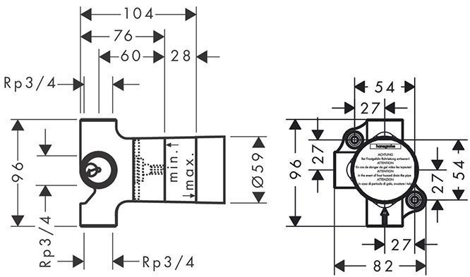 Axor Cкрытая часть для запорного и переключающего вентиля Trio Stop 3/4&amp;quot;