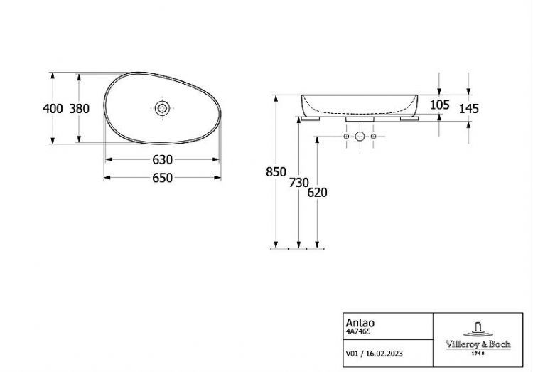Раковина-чаша Villeroy&Boch Antao 65 4A7465R1 цвет Альпийский белый