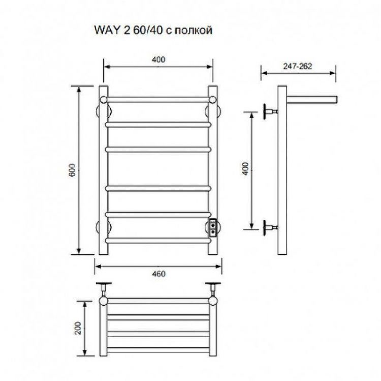 Электрический полотенцесушитель Ника Way-2 60/40 U с полкой Белый матовый Электрический полотенцесушитель Ника Way-2 60/40 U с полкой Белый матовый