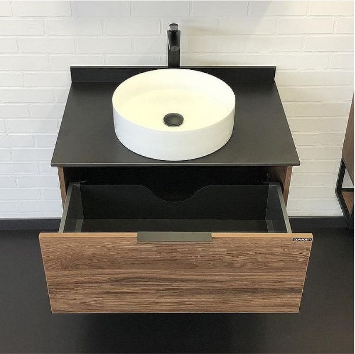 Тумба с раковиной Comforty Порто 75 00-00008926 подвесная Дуб темно-коричневый