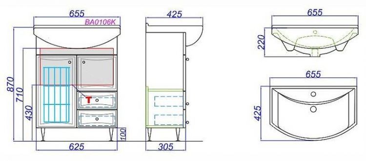 Тумба под раковину Aqwella Барселона 65 BA0106K Белый