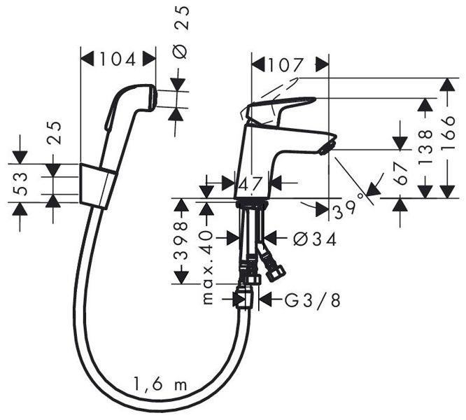 Hansgrohe Logis, Смеситель для раковины с гигиеническим душем, Цвет: хром