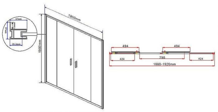 Душевая дверь Vincea Garda 190 VDS-1G2190CL профиль Хром стекло прозрачное