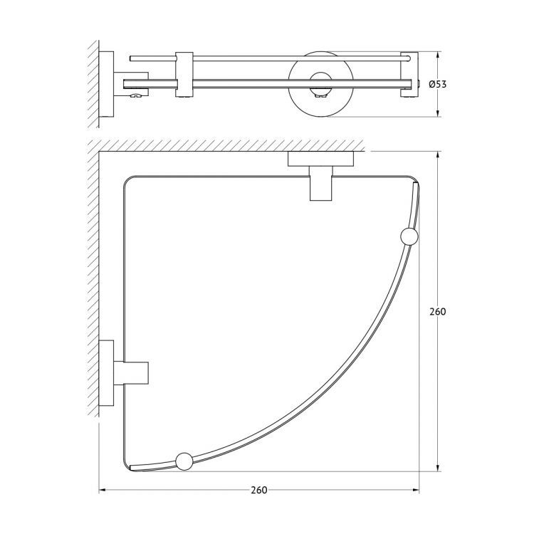 Полка угловая с держателями 26 см (матовое стекло; хром) HAR 039 Полка угловая с держателями 26 см (матовое стекло; хром) HAR 039