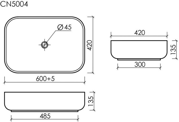 Умывальник CERAMICANOVA Element чаша накладная прямоугольная CN5004 Умывальник CERAMICANOVA Element чаша накладная прямоугольная CN5004