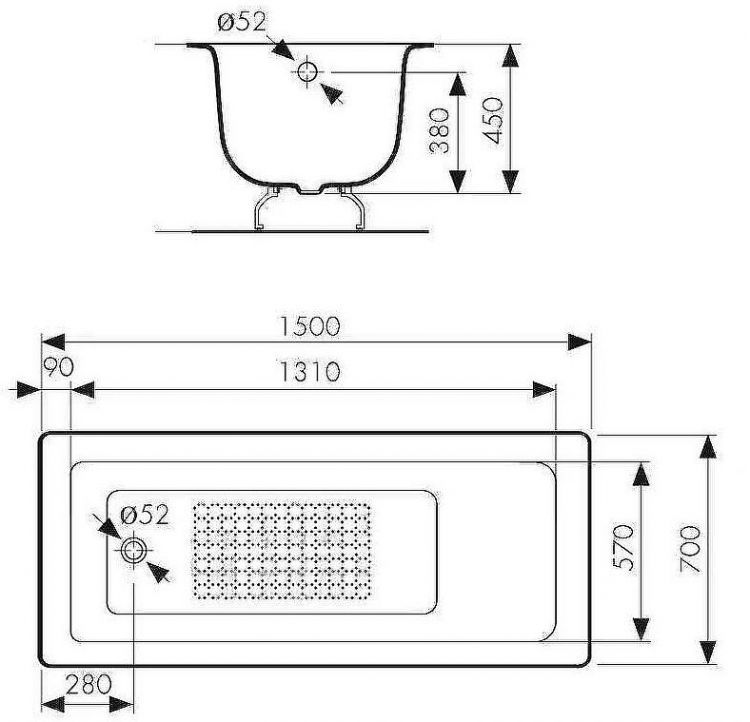 Чугунная ванна Kaiser 150х70 КВ-1604 с антискользящим покрытием