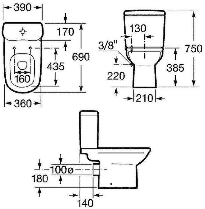 Унитаз компакт Roca Giralda 342466000 без бачка и сиденья