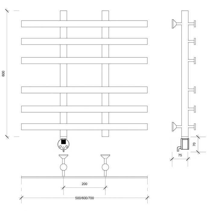 Полотенцесушитель электрический Secado Понтида 4 60x20x60 черный матовый
