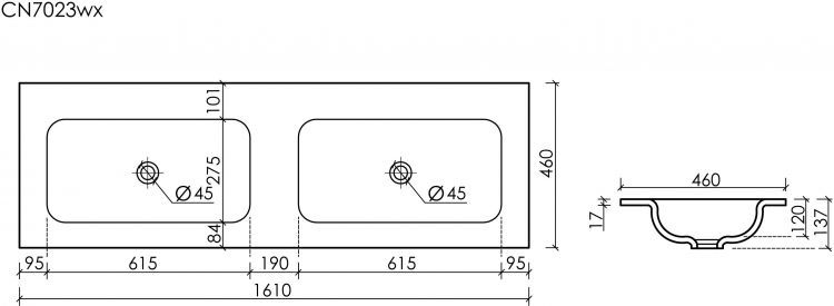 Раковина накладная SANCOS мебельная CERAMICANOVA Grace прямоугольная 1610x457x137 мм, с двумя чашами без отверстий под смеситель, цвет черный матовый, CN7023MBwx, CN7023MBwx Раковина накладная SANCOS мебельная CERAMICANOVA Grace прямоугольная 1610x457x137 мм, с двумя чашами без отверстий под смеситель, цвет черный матовый, CN7023MBwx, CN7023MBwx