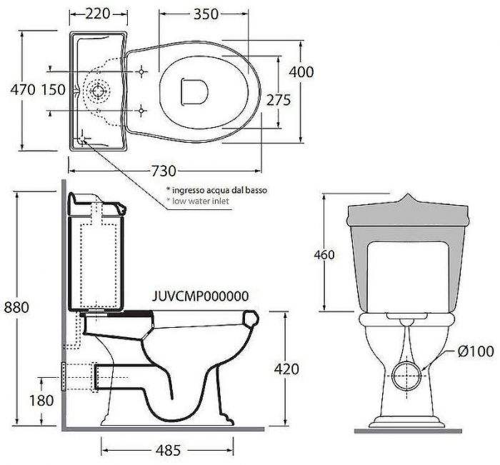 Унитаз компакт Azzurra Jubilaeum JUVCMP000000BI/(JUB100/MBP bi) без бачка и сиденья