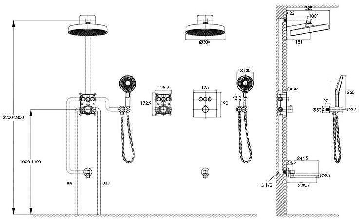Душевая система Bronze de Luxe Omg! 1011GM с термостатом цвет Графит