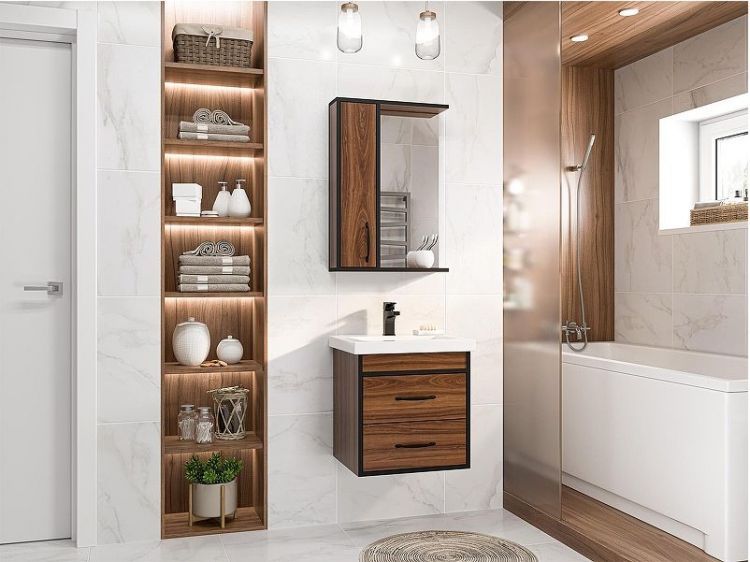 Тумба с раковиной Misty Кедр 50 УТ000014437 подвесная Орех