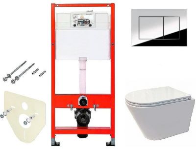 Комплект унитаза Koller Pool Orion OR-0515-RW с инсталляцией Tece Profil 9400412 с сиденьем Микролифт и клавишей смыва Хром глянцевый