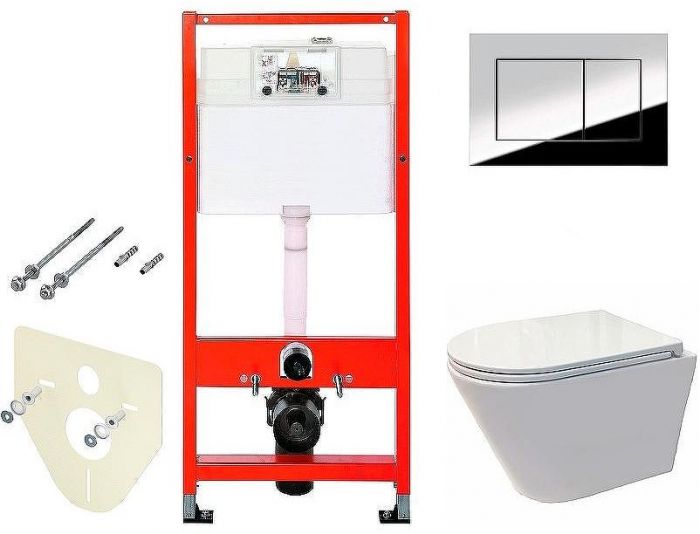 Комплект унитаза Koller Pool Orion OR-0515-RW с инсталляцией Tece Profil 9400412 с сиденьем Микролифт и клавишей смыва Хром глянцевый