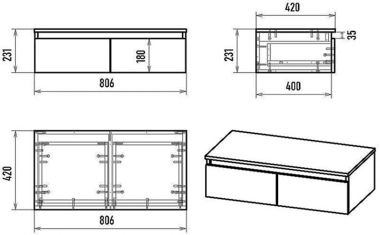 Тумба Brevita Dakota 80 DAK-009080-19-022Я подвесная Черный кварц Дуб Галифакс олово