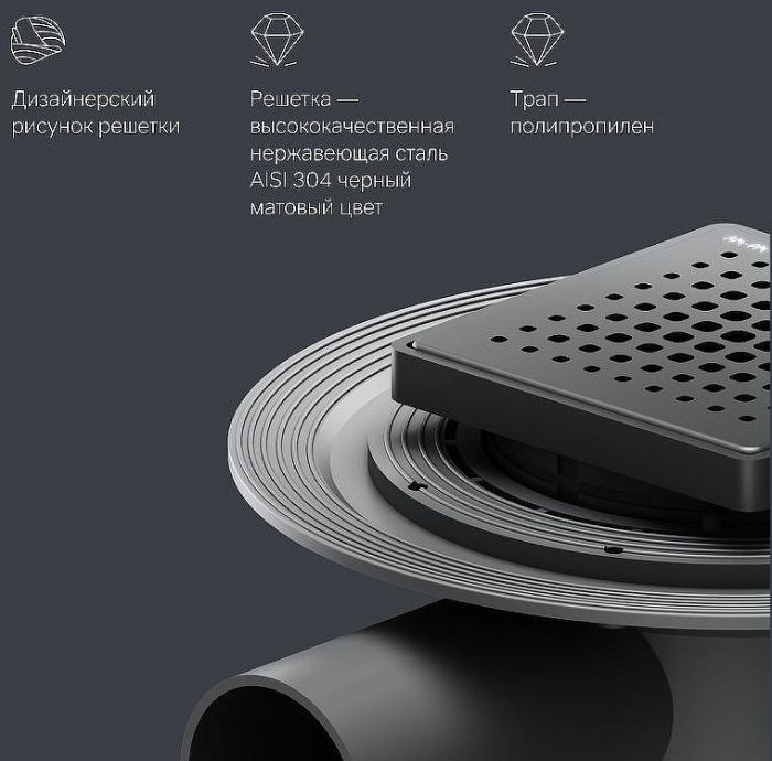 Душевой трап AM.PM MasterFlow 10 W01BD-P11-010-01BM с Черной матовой решеткой Cut Gradient