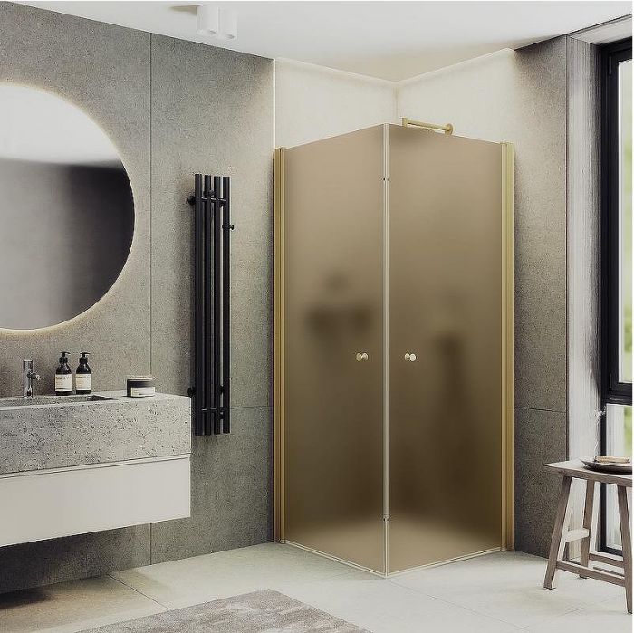Душевой уголок Maybah Glass MGY-1298-3 800x800x1980 на монопетлях Золото стекло бронзовое матовое