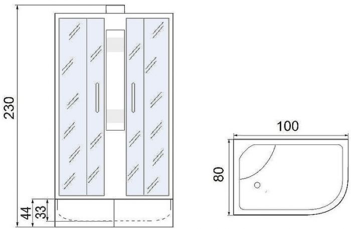 Душевая кабина Мономах XL Б/К 100x80x44 МЗ L 10000012098 без гидромассажа