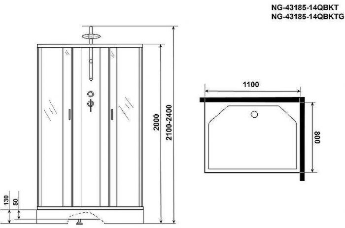 Душевая кабина Niagara Classic 110х80 NG-43185-14QBKT без гидромассажа