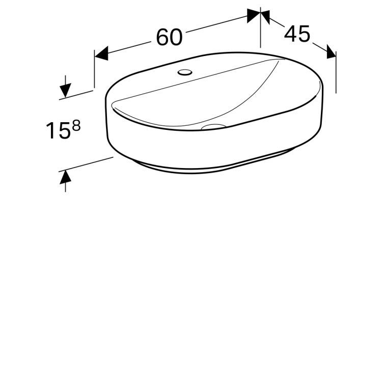 Раковина Geberit VariForm с установкой на столешницу эллиптической формы, 60х45 см, с отв. под смеситель, без отв. перелива [500.778.01.2]