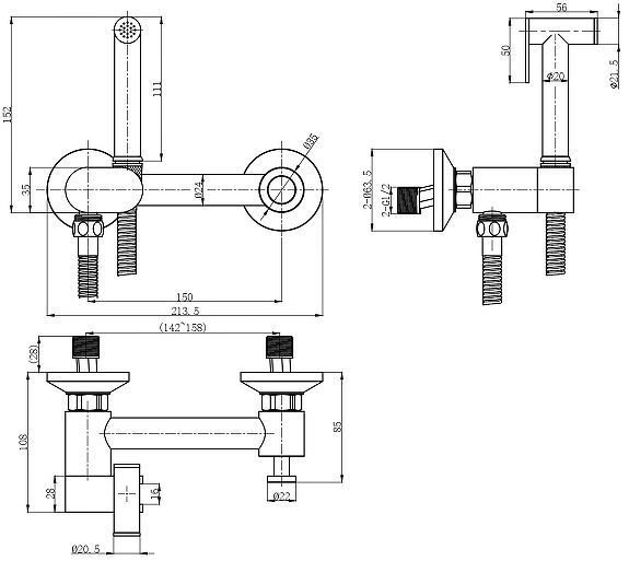 Гигиенический душ со смесителем WeltWasser Higi R02 BL 10000013659 цвет Черный матовый