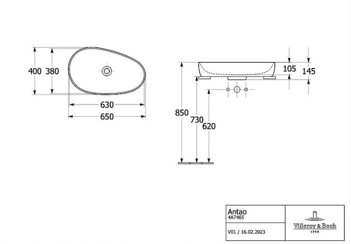 Раковина-чаша Villeroy&Boch Antao 65 4A7465RW цвет Stone White