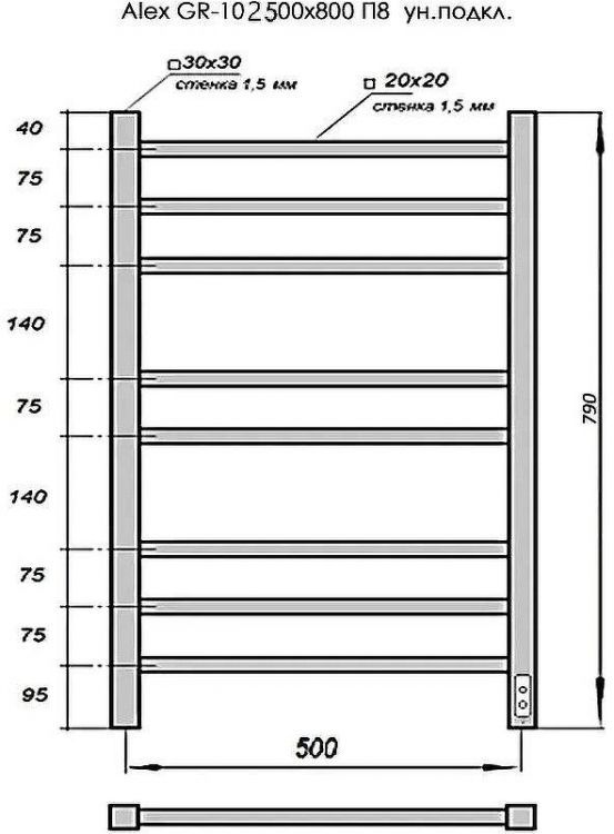 Электрический полотенцесушитель Grois Alex GR-102 50/80 П8 9005 U Черный матовый