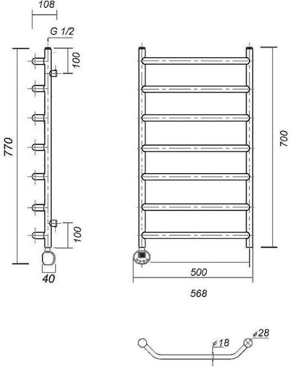 Электрический полотенцесушитель Domoterm Лаура П7 500x700 АБР EL Античная бронза