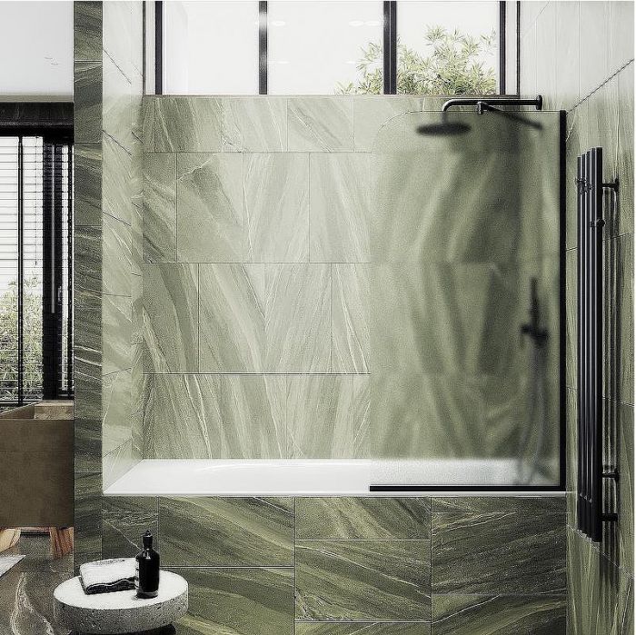 Шторка на ванну Maybah Glass MGV-143-6у 640x1400 в узком профиле Черный стекло сатиновое