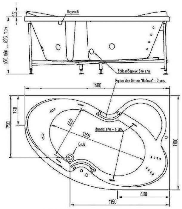 Акриловая ванна BellSan Индиго 168x110 L 4627171531278 с гидромассажем