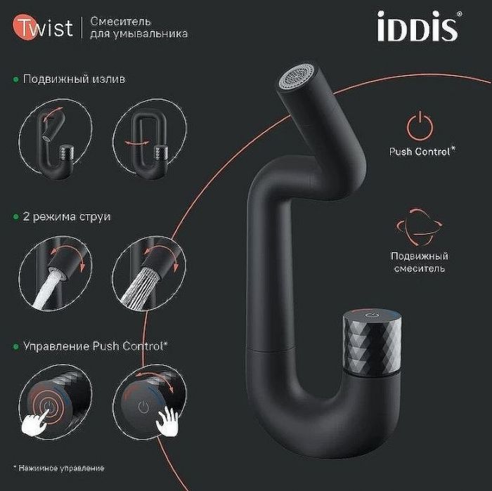Смеситель для раковины Iddis Twist TWIBLBTi01 Черный матовый
