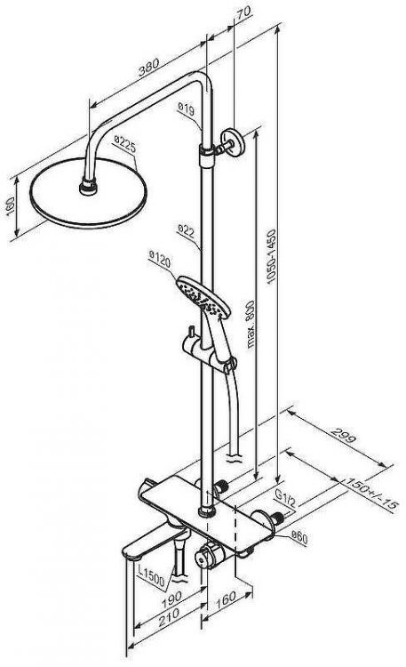Душевая система Damixa Jupiter 977760300 с термостатом Черная матовая Душевая система Damixa Jupiter 977760300 с термостатом Черная матовая