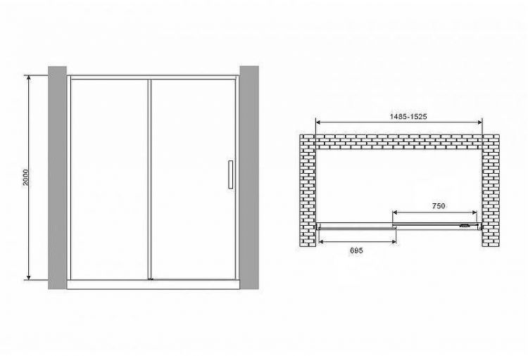 Душевая дверь Abber Komfort 150 AG93150B профиль Черный стекло прозрачное