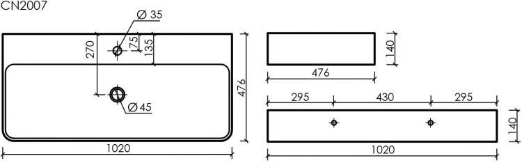 Умывальник CERAMICANOVA AURA с 1 отверстием для смесителя, без перелива CN2007 Умывальник CERAMICANOVA AURA с 1 отверстием для смесителя, без перелива CN2007